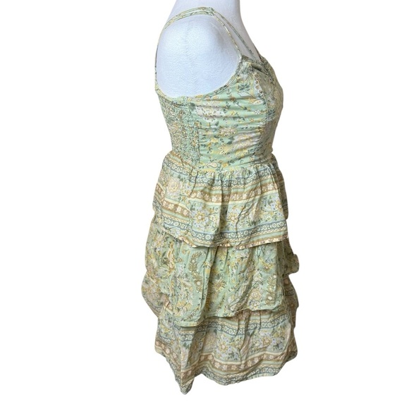 American Eagle AE Tiered Green Floral Mini Dress Small Cottagecore Fairy Boho - Picture 5 of 12